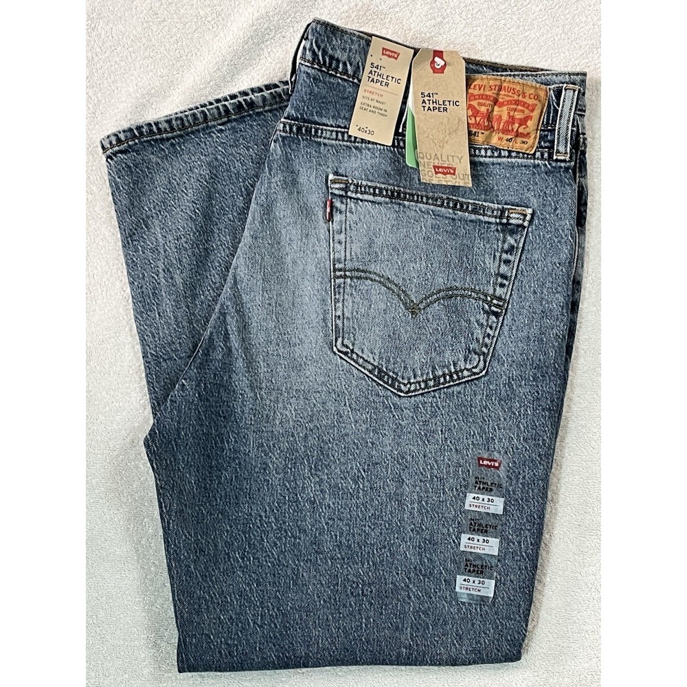 NEW Levis 541 Athletic Taper Jeans Mens 40x30 Med Wash Distressed Denim Stretch